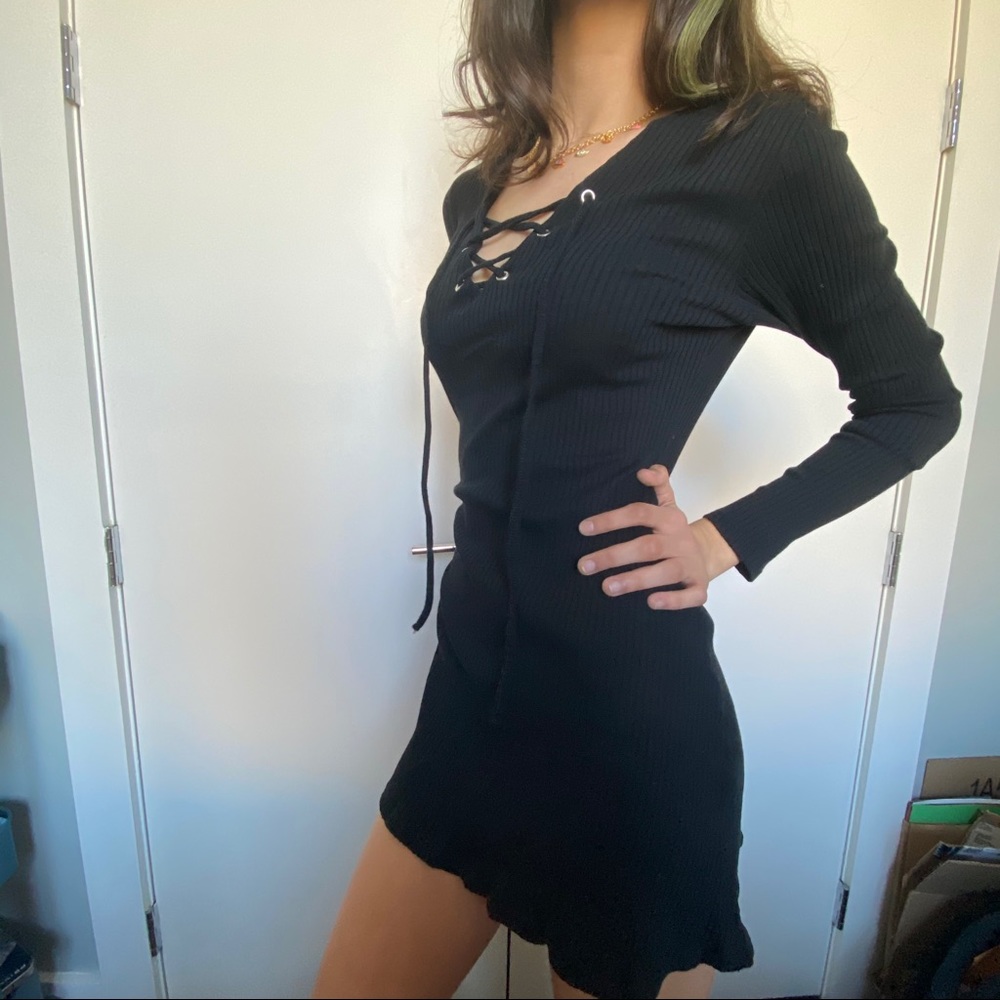 Ribbed Black mini dress
